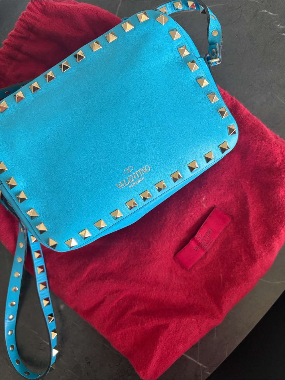 Valentino Garavani Turquoise Rockstud Leather Crossbody Bag